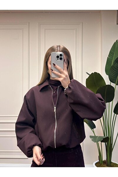 Alyalisbutik Zipped Crop Jacket - Bordo