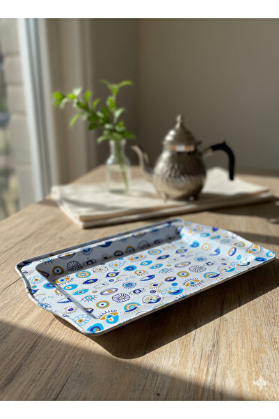 ATAGİFT HEDİYELİK Nazar Desenli Premium Servis Tepsisi Küçük Boy