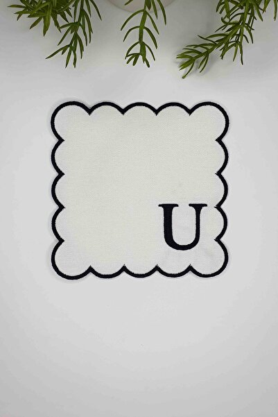 decofav Γράμμα U Μαύρο Κεντημένο Μονόγραμμα Πανί Χαρτοπετσέτα Κοκτέιλ 1 Τεμάχιο
