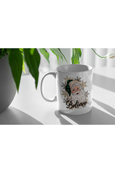 PRİNTOPİA DESİGN Christmas Cup Green Santa Claus Design Porcelain Mug Gift