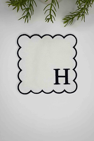 decofav Letter H Black Embroidered Monogram Patch Fabric Cocktail Napkin 1 Piece