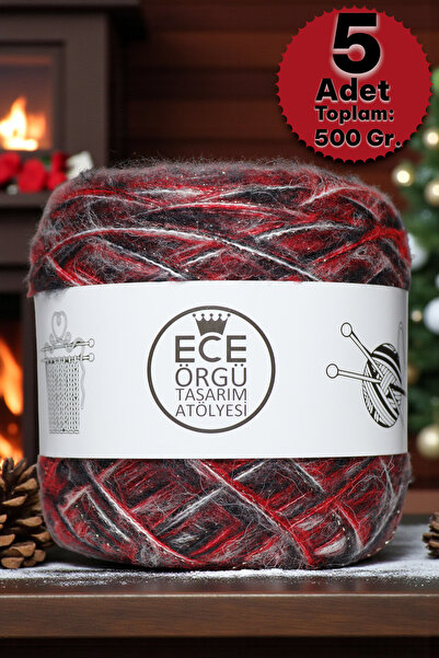 Ece Örgü Tasarım Atölyesi Κόκκινο-Λευκό-Μαύρο, 3 στρώσεις ανγκόρα, νήμα πλεξί...