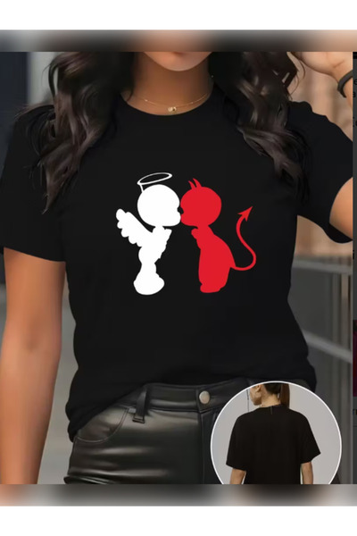 TİMİSİVA Μπλουζάκι Unisex oversized MELEKŞEYTAN με τύπωμα με κοντό μανίκι ΜΑΥΡΟ