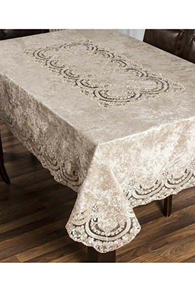 Madamca Ionella Velvet 160*220 Luxurious French Lace Tablecloth Cappuccino