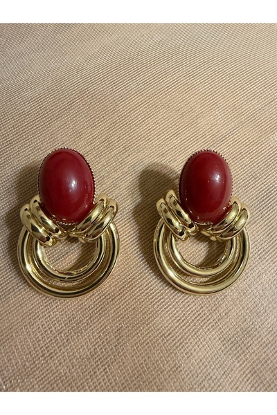 saaden jewelry SAADEN BORDO TAŞLI KÜPE