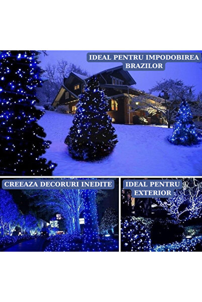 GARDEON ® 42m Linear Christmas LED Lights, 8 Lighting Modes, Blue, Dark Green Wire, IP44