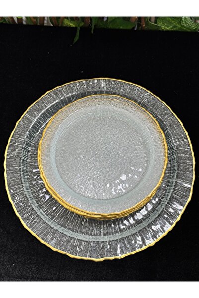 EVRA Cam Şeffaf Gold Renk Ayaklı Pasta Tabaklı Kapaklı İkramlık Sunumluk Kek Fanusu Seti