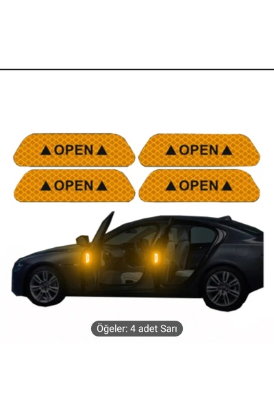 Aura Garage 4 Adet Reflektif Araç Kapı İkaz Stickerı - Gece Görünürlük Arttırıcı Güvenlik Bandı SARI