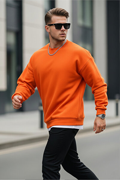 MAXIMILLIAN Men's Crew Neck Casual Orange Sweatshirt