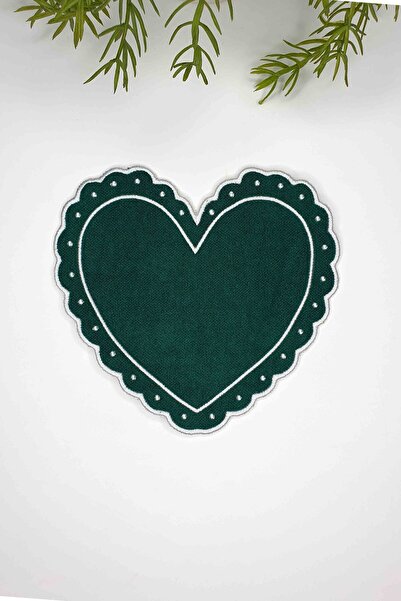 decofav Heart Shaped Nefti Green Fabric White Embroidered Fabric Cocktail Napkin 1 Piece