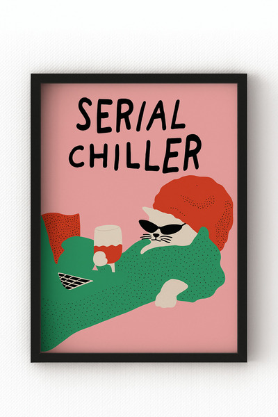 MIOVI Siyah Ahşap Çerçeveli Serial Chiller Kedi Tablo – Pembe Renk Eğlenceli ...