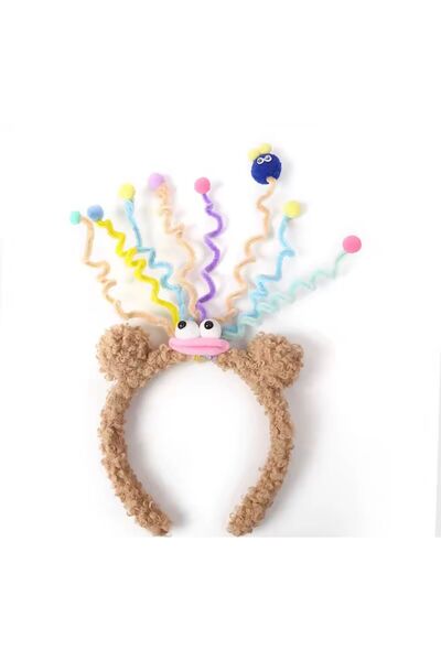 Madam Nora Renkli Spiralli Peluş Taç Sevimli Gözlü Komik Saç Bandı Kadın Çocu...