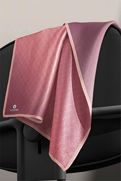 Vissona Dusty Rose Salmon Gradient Monogram Pattern Tivil Silk Scarf-11276-11-Kvs0792