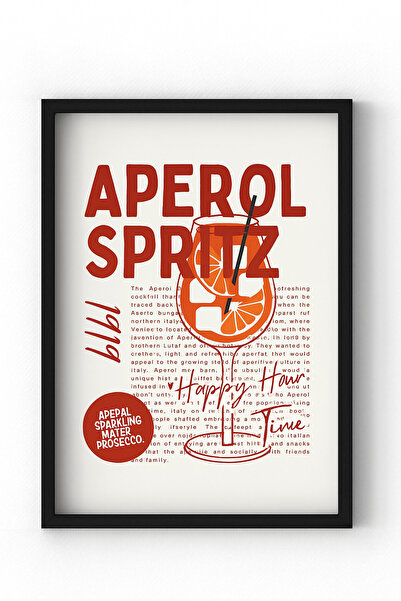 MIOVI Siyah Ahşap Çerçeveli “Aperol Spritz” Poster – Retro Tarz Happy Hour Du...