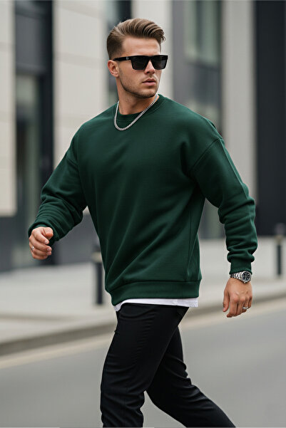 MAXIMILLIAN Men's Crew Neck Casual Dark Green Sweatshirt