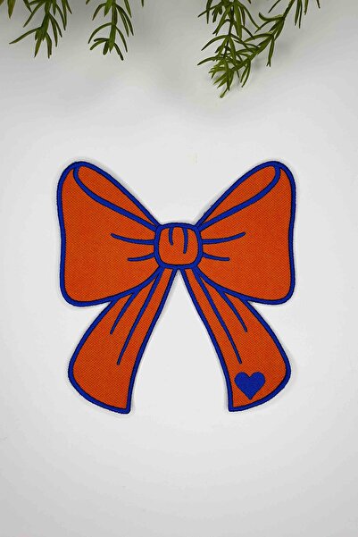 decofav Ribbon Shaped Orange Fabric Cobalt Embroidered Cocktail Napkins 1 Piece