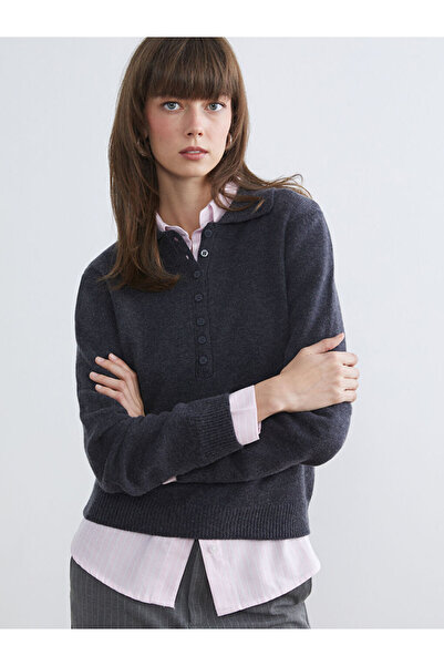 LC Waikiki Rmz Gi̇yi̇m Farkiyla Devrik Roba Collar Women's Knitwear Sweater