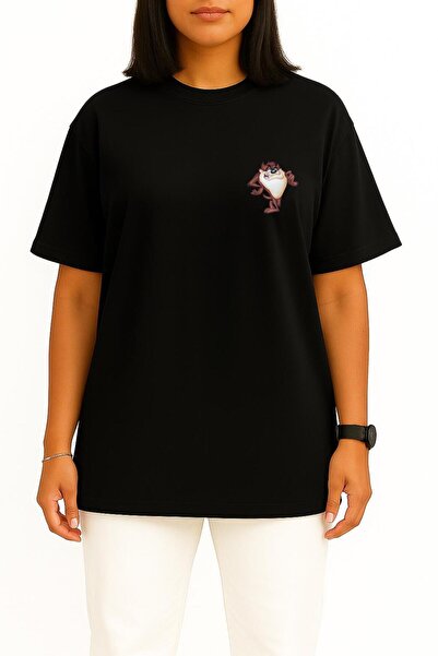 Bahriyeli Collection Oversized Tasmanian Devil Cartoon Looney Tunes Pocket Designed Unisex T-Shirt