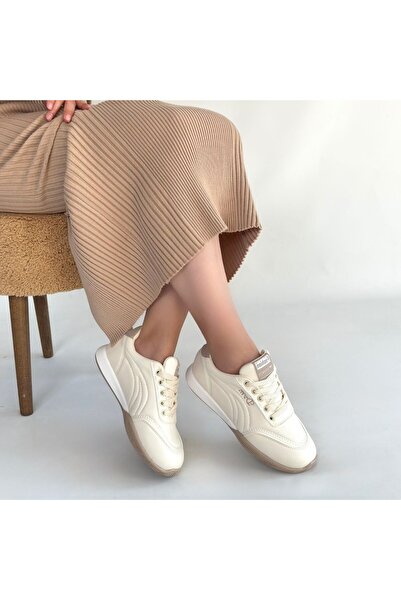Kanonik Education Tawen Beige Leather Lace-Up Sneakers