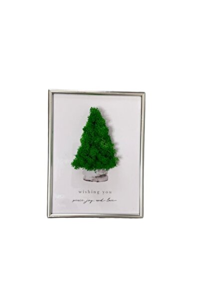 ALVAL Tablou decorativ cu licheni stabilizați, brad de Crăciun și mesaj, verd...