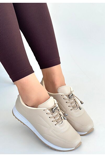 Kanonik Education Finna Beige Leather Lace-Up Sneakers