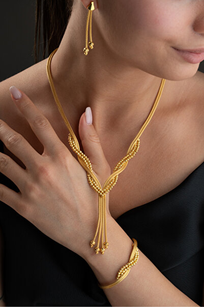 Silvano Jewelry 925 Ayar Gümüş Altın Kaplama Hasır Set