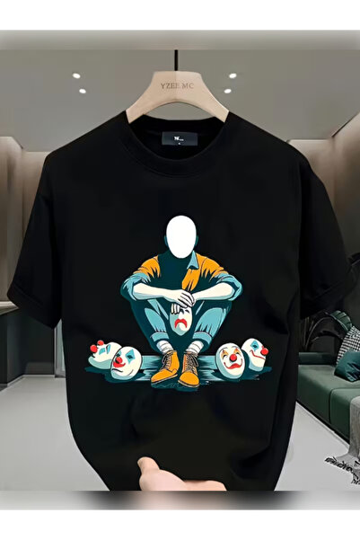 TİMİSİVA Μπλουζάκι Unisex oversized FACELESS με τύπωμα με κοντό μανίκι ΜΑΥΡΟ