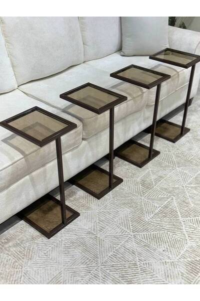 LAMST Set of Tables with 4 Serving Trays - Brown Base & Brown Glass