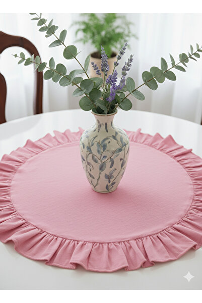 LILYUM Pamuk Polyester Fırfırlı Yuvarlak Runner 60cm