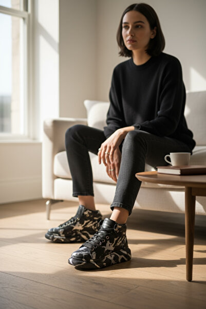 dehaine Women's Sneakers, High Top, 6617, Black