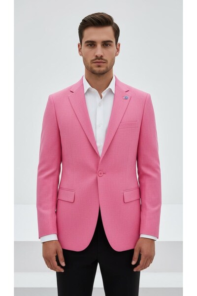Plus Scorpion Light Pink Men's Slim Fit Single Button Blazer Jacket – Lined, Stylish and Modern Fit