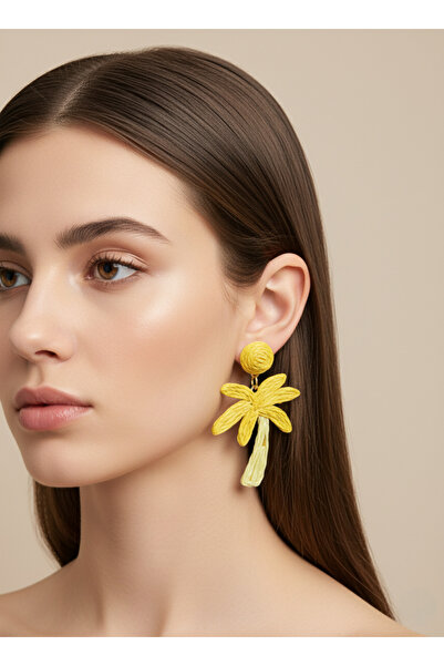 ZANVİA Bohem Palmiye Model Küpe – Hasır Tasarım Yazlık Sallantılı Kadın Küpe