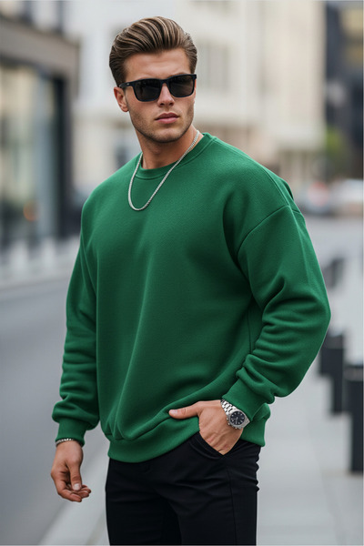 MAXIMILLIAN Men's Crew Neck Casual Green Sweatshirt