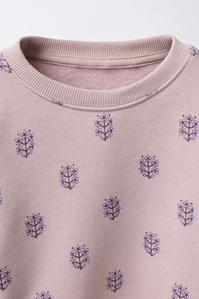 Magu Girls' Cotton Lilac Floral Pattern Sweatshirt and Leggings Set – Comfortable Casual Style