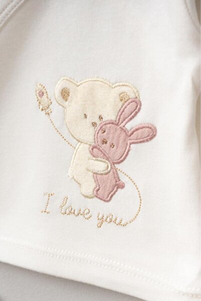 Bebitof 100% Cotton Hugging Teddy Bear Rabbit Patterned 5-Piece Newborn Hospital Discharge Bodysuit Set Bbtf.Ks