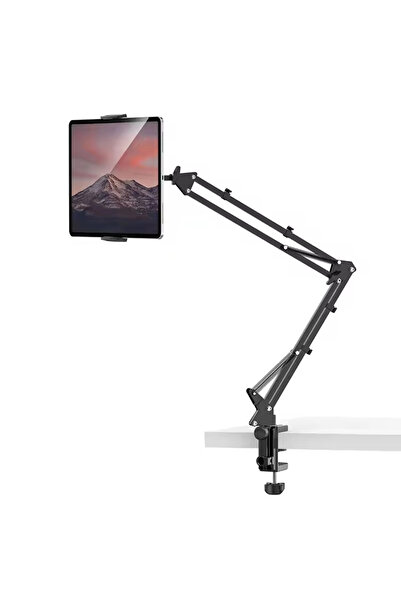 SHOPYTECH Metal 360° Uzun Kol Tablet/Telefon Standı Kelepçeli Masa/Yatak Başlığı Tutucu 6¨-12.9¨Uyum