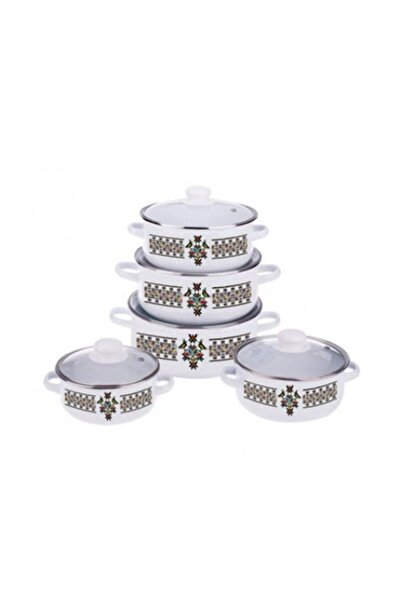Oti 5-piece enameled pot set with glass lids, diameters 16/18/20/22/24 cm