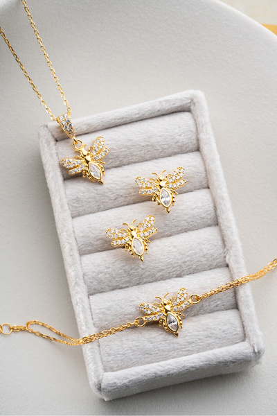 Silvano Jewelry 925 Ayar Altın Kaplama Gümüş Arı Set