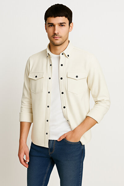 mavisima erkek giyimi Ανδρικό πουκάμισο από λευκό σουέτ – Άνετο και κομψό στυλ για τη νέα σεζόν