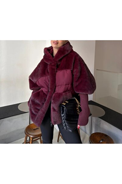 Lavanta Tekstil Fur Coat with Knit Detail on the Sleeves