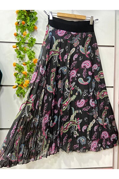 edu collection Shawl-Patterned Chiffon Bell Skirt with Lining