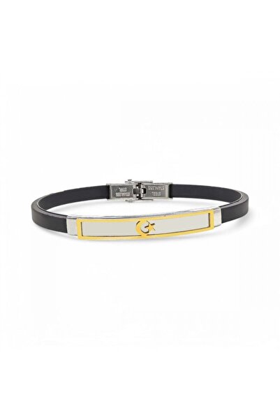 AKSESUARIM Men's Moon Star Silicone Cord Steel Bracelet