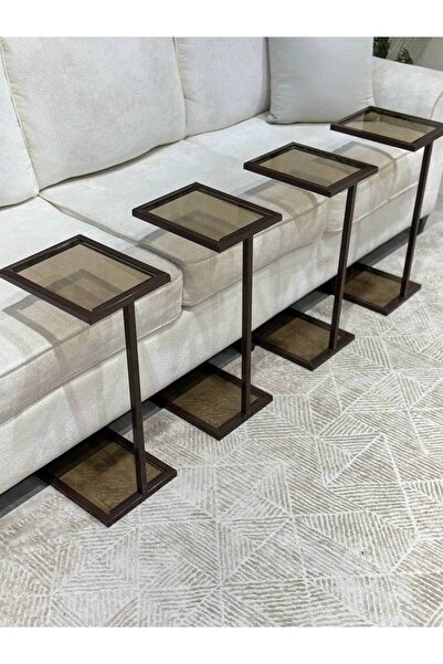 LAMST Set of Tables with 4 Serving Trays - Brown Base & Brown Glass