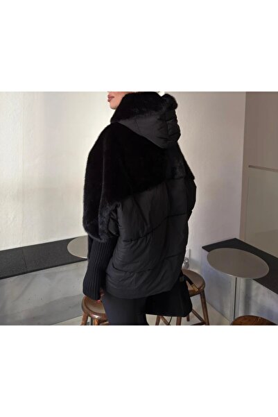 Lavanta Tekstil Fur Coat with Knit Detail on the Sleeves