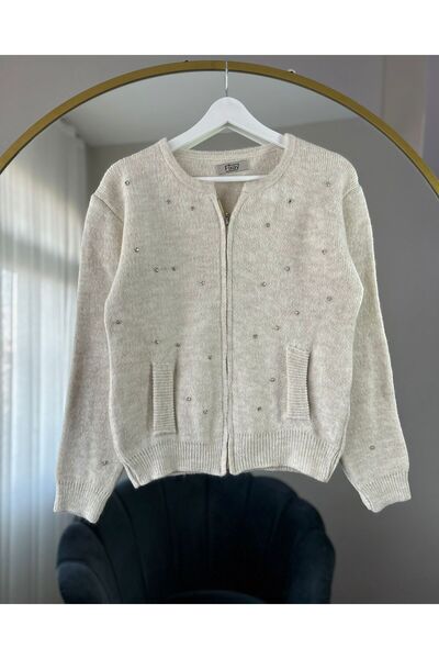 MODA NUA CEP GÖRÜNÜMLÜ FERMUARLI TAŞLI TRİKO HIRKA 3003