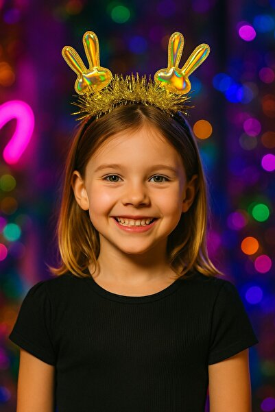 TOYFEST Αξεσουάρ χορού για παιδικό πάρτι με χρυσό γυαλιστερό στέμμα με αυτιά κουνελιού σε κορεατικό στυλ KPop