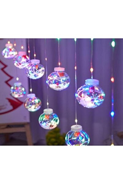 Craciun Perdea luminoasa, 10 globuri cu mos craciun, Multicolor