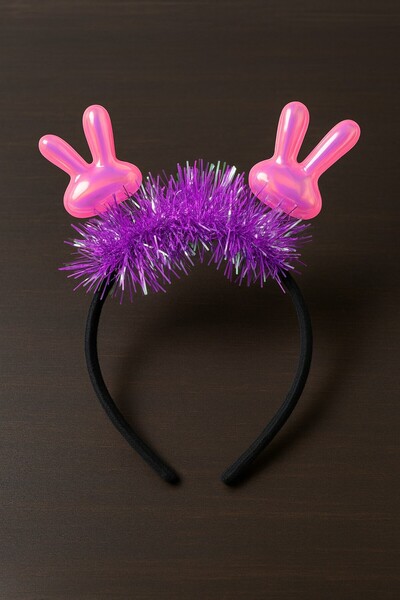 TOYFEST Αξεσουάρ κορώνα τραγουδιστή σκηνής σε κορεατικό στυλ KPop για την Πρωτοχρονιά, σκούρο ροζ με αυτιά κουνελιού, μωβ λαμπερό