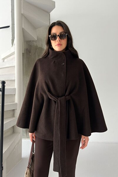 Ramior Γυναικείο καφέ κασετένιο πανσό με ζώνη – Κομψά χειμωνιάτικα εξωτερικά ενδύματα και μοντέρνο μοντέλο oversized