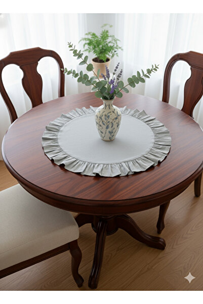 LILYUM Pamuk Polyester Fırfırlı Yuvarlak Runner 60cm